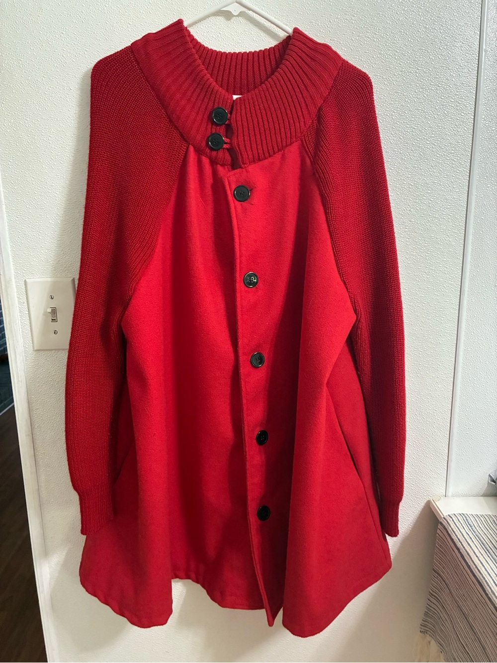 Red Button-Front Women's Sweater Coat XL
